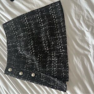 Chic Black and White Tweed Skirt with Button Detail